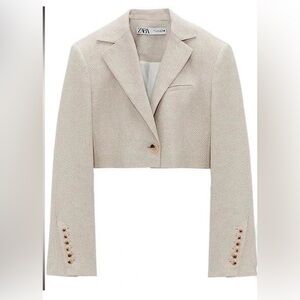 Zara Light Beige Cropped Blazer with Button Accents